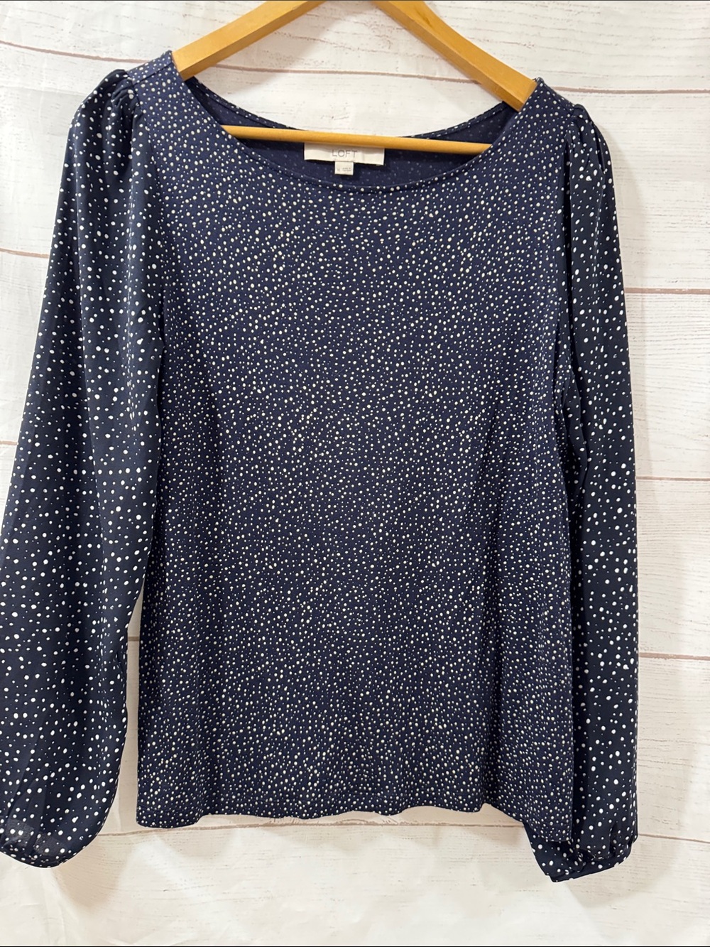 Women's LOFT Navy and White Long-Sleeve Dot Print Top Medium